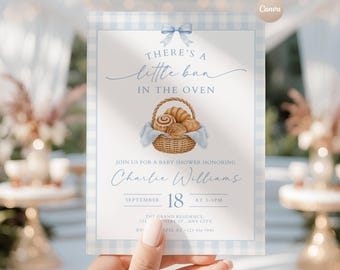 Editable Bun in the Oven Boy Baby Shower Invitation | Canva Template | Instant Download