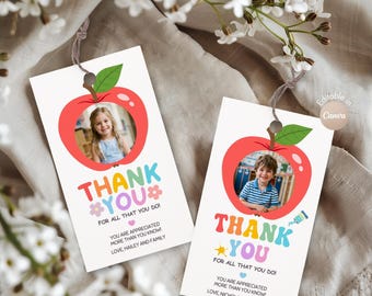 Editable Apple Teacher Appreciation Gift Tag with Photo | Canva Template | Instant Download