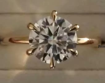 3ct Round Cut Solitaire Moissanite Ring/Classic 6-Prong Moissanite Engagement Ring/ 14K Yellow Gold Anniversary Ring/Promise Gifts For Women