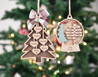 2026 Décoration de Noël en bois personnalisée pour la famille, Décoration de Noël familiale personnalisée avec noms, 4 options de style, cadeau idéal pour la décoration intérieure