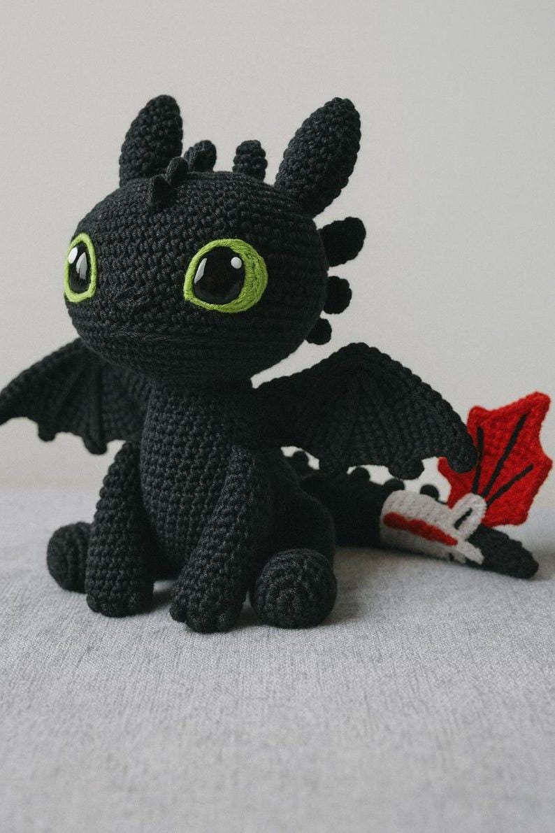 Toothless Dragon Amigurumi, Crochet Pattern, Plush Toy, Gift for Dragon Enthusiasts, PDF Download image 3
