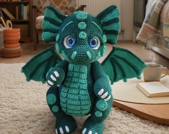 Handmade Crochet Dragon Plush, Amigurumi Fantasy Creature Decor