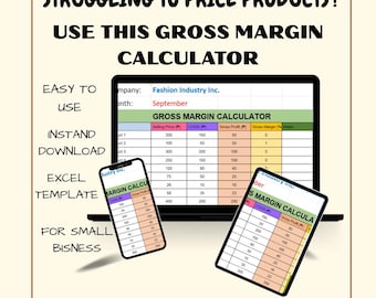 Calculateur de marge brute : modèle Excel avec instructions (téléchargement numérique)