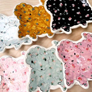 Colorful Poodle Plate in Light and Dark Pink, Light Blue and Teal Blue, Black and Yellow