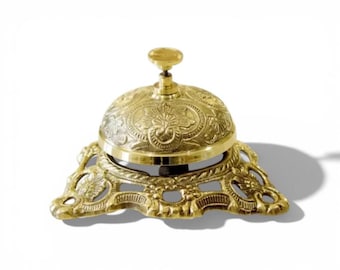 Vintage Brass Desk Bell – Antique Hotel Reception Bell – Ornate Victorian Style Décor