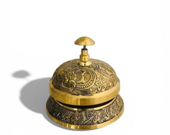 Vintage Brass Desk Bell | Handcrafted Floral Engraved Counter Bell
