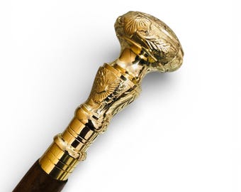 Handcrafted Brass Walking Stick Handle Vintage Style Cane Top with Engraved Details