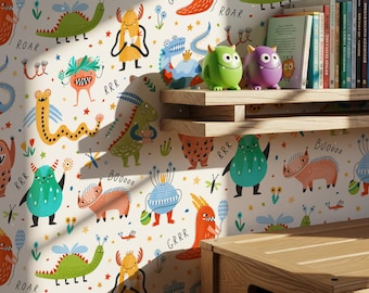 Funny Monster Kids Room Wallpaper – Playful Removable Wall Mural for Nursery or Playroom