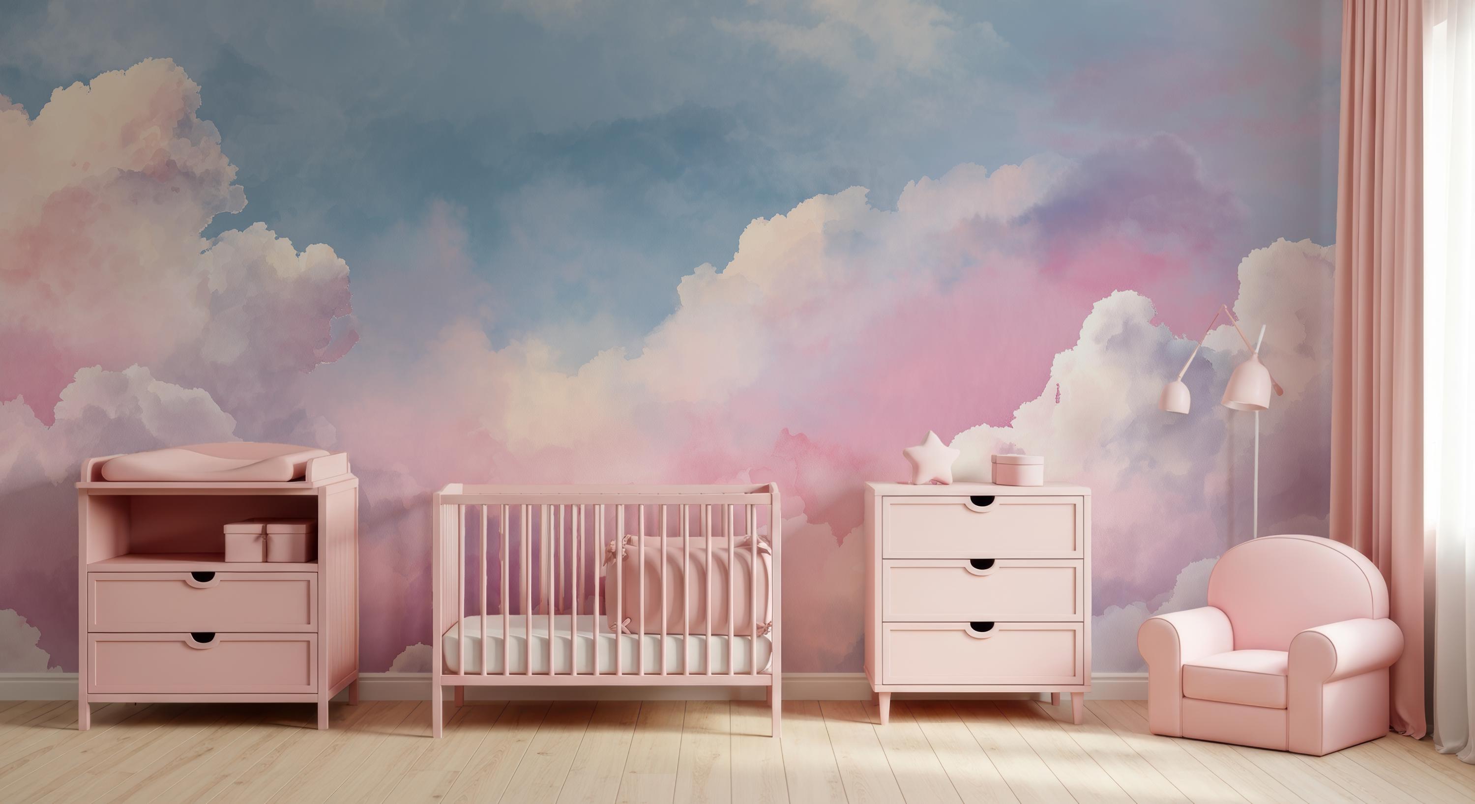 Watercolor Sky Mural Wallpaper for Kids Room, Dreamy Clouds Sky Peel ...