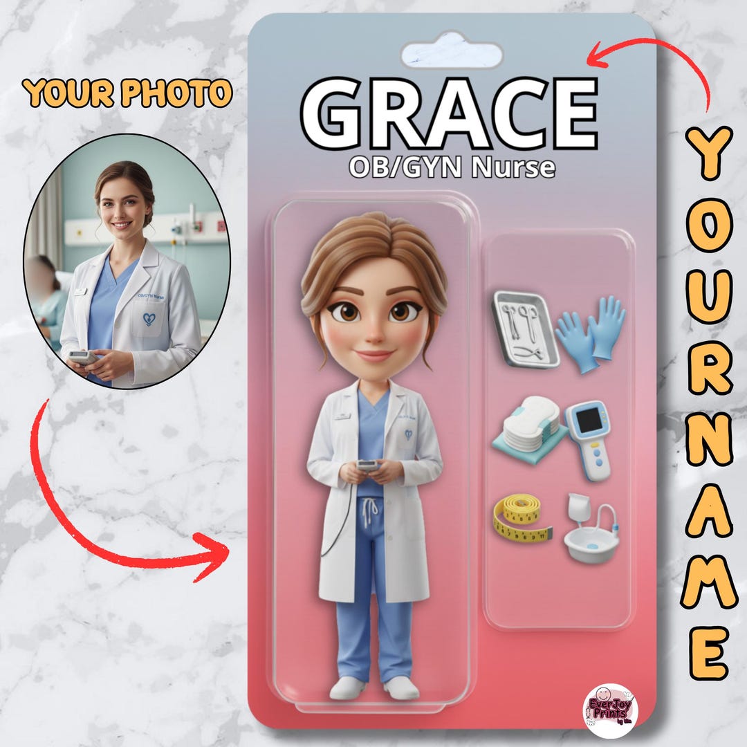 Custom OB GYN Nurse Action Figure Portrait – Personalized Cartoon Nurse ...