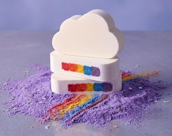 Rainbow Cloud Bath Bombs, Colorful Fizzer, Essential Oil Aromatherapy, Gentle Formula