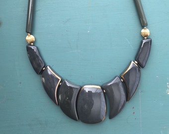 Large Grey and Gold Statement Bib Necklace