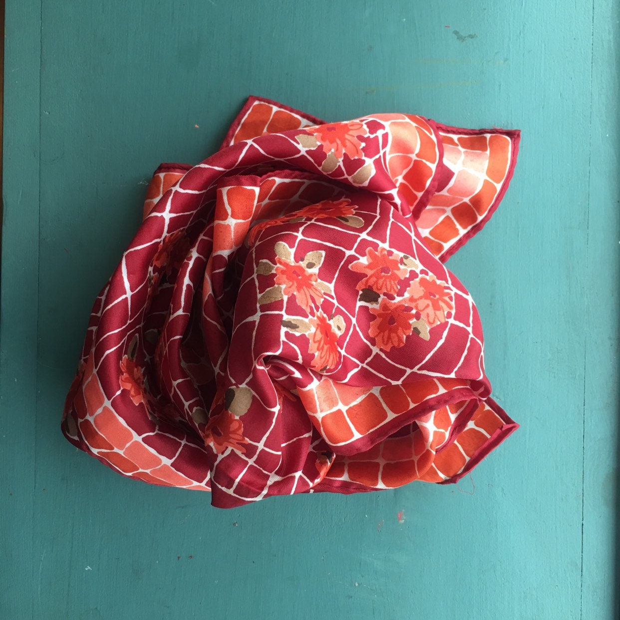Vintage Pink and Red Flower Scarf
