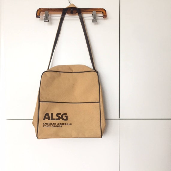 Vintage ASLG Messenger Travel Book Bag Purse Beig… - image 1