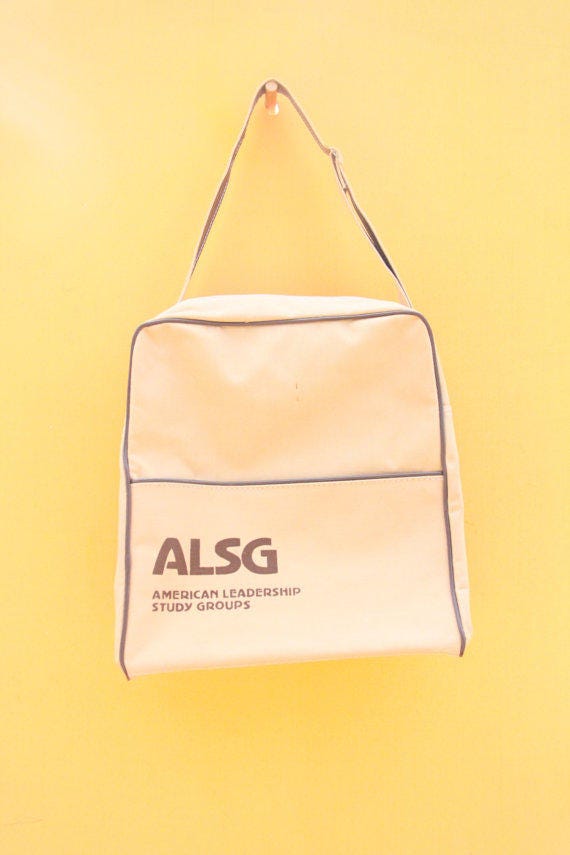 Vintage ASLG Messenger Travel Book Bag Purse Beig… - image 2