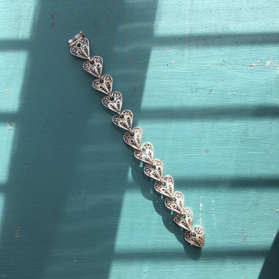 Vintage Silver Ornate Heart Love Link Chain Bracelet