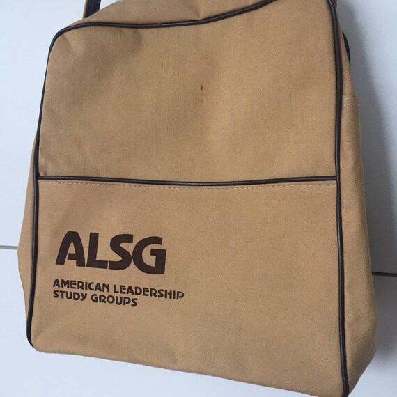 Vintage ASLG Messenger Travel Book Bag Purse Beig… - image 5