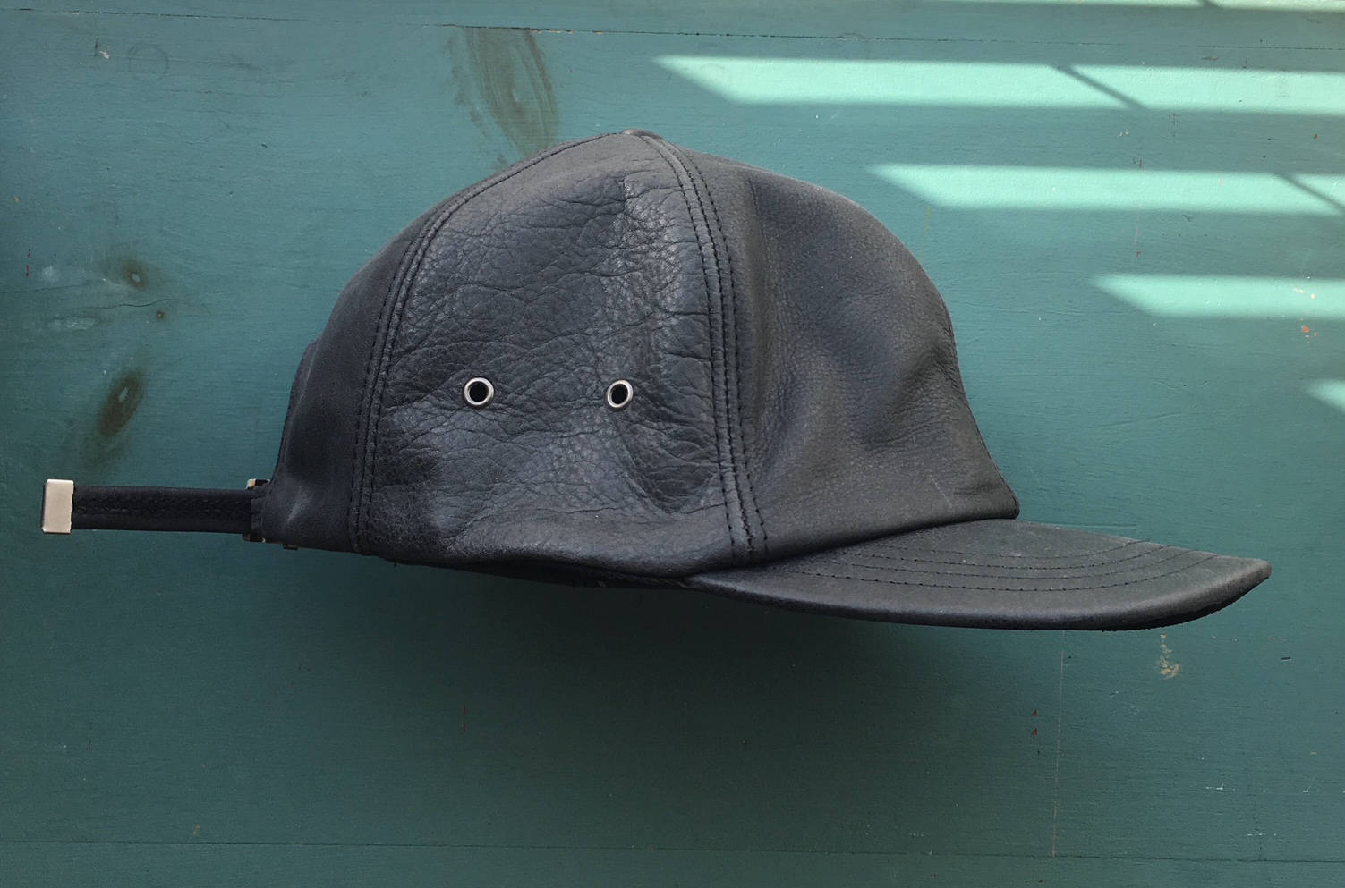 black leather adjustable baseball cap hat made in usa