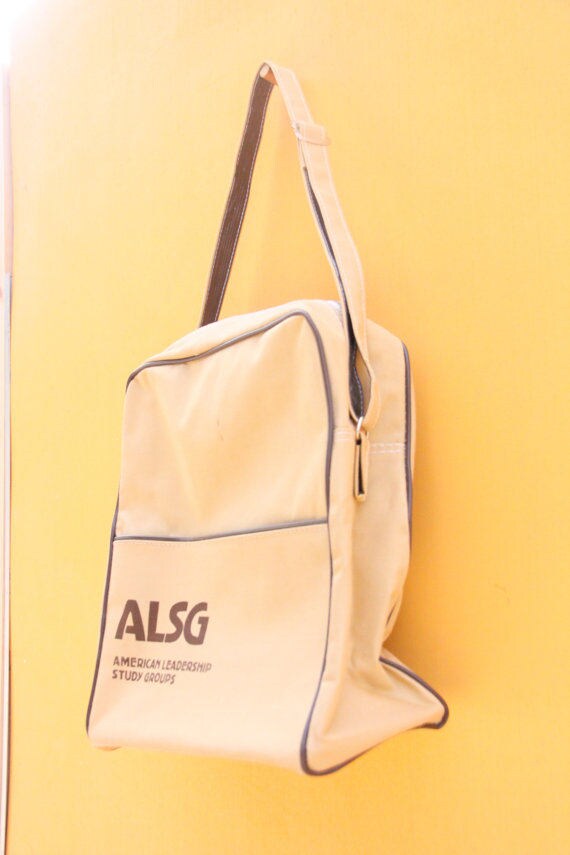 Vintage ASLG Messenger Travel Book Bag Purse Beig… - image 3