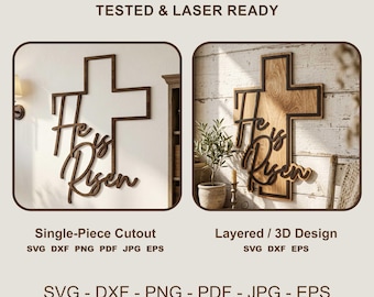 He Is Risen Cross SVG | 3D Layered Easter Sign (Digital Download)