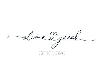 Custom Name SVG with Heart for Wedding Signs, Personalised Date