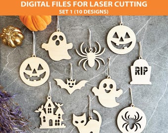 Halloween Laser Cut Ornament Bundle: Spooky SVG, DXF (Digital Download)