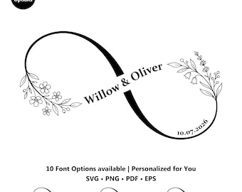 Custom Floral Infinity Wedding Logo, Personalized Names and Date (SVG PNG)