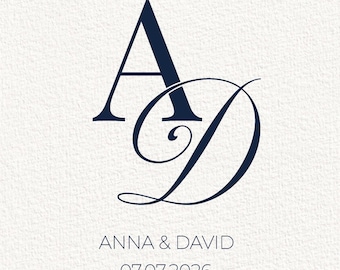 Custom Wedding Monogram Logo, Personalized Initials with Names & Date (Digital Download)