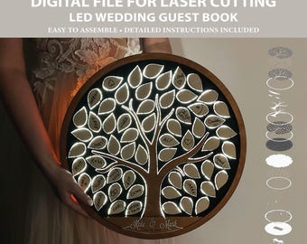 Digital Laser Cut Wedding Guest Book Sign | DIY LED Plywood File