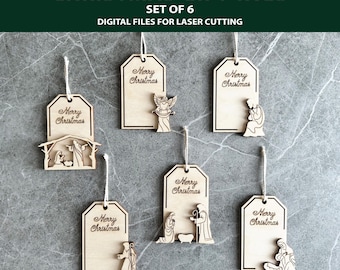 Nativity Scene Gift Tag SVG Bundle, Christmas Laser Cut Files (6 Designs)