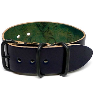 Shell Cordovan 1 Piece Military Watch Strap - Navy (PVD Buckle)