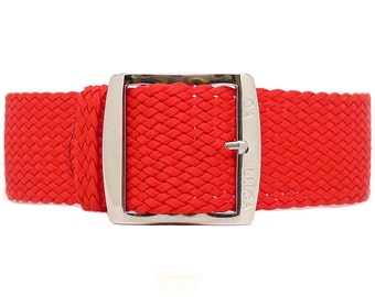 Braided Nylon Perlon Watch Strap - Red (Polished Buckle)