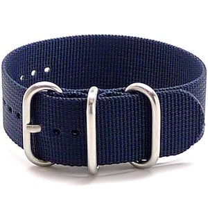 Ballistic Nylon Military 1 Piece Watch Strap - Navy (Matte Buckle)