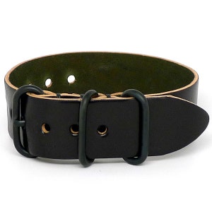 Shell Cordovan 1 Piece Military Watch Strap - Black (PVD Buckle)