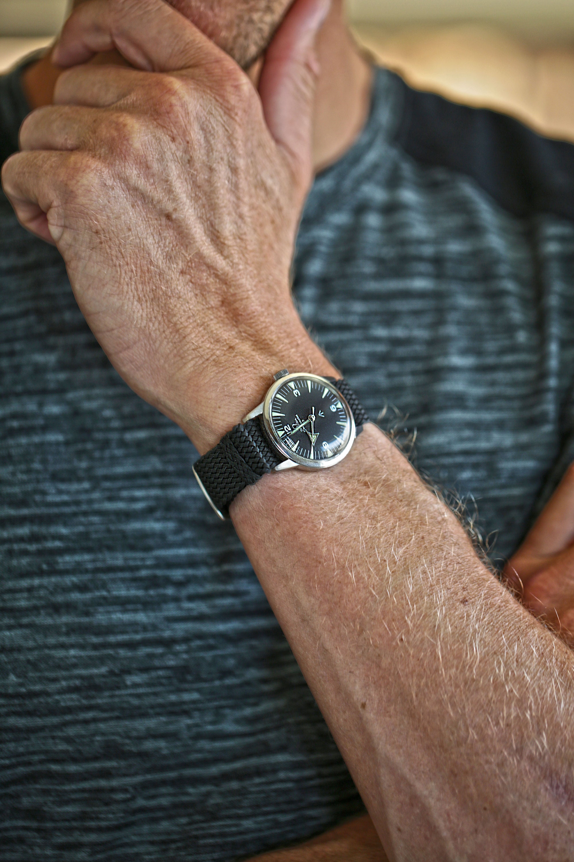 Bracelet De Montre Perlon En Nylon Tressé 14mm - Noir Avec Boucle Chromée - Neuf Sans étiquette