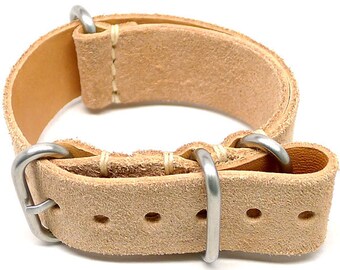 Military Watch Strap - Natural Suede (Matte Buckle)