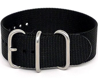 May include: Black nylon watch strap with silver buckle and keeper.