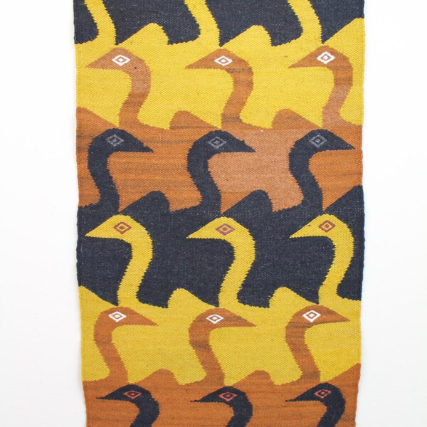 Handwoven Mustard Yellow & Black Ethnic Bird Tapestry Wall Hanging