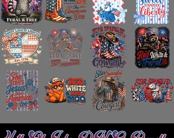 Paquete PNG del 4 de julio Botas de vaquera patrióticas Mapache Diseños del Día de la Independencia de EE. UU. Rojo Blanco Azul Fuegos artificiales occidentales Gráficos de libertad