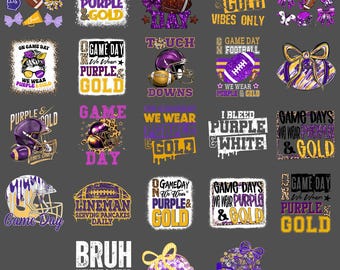 Lazo de fútbol morado y dorado, PNG, Clipart de mamá animadora del día del juego, Diseño de sublimación divertido para touchdown, Descarga digital