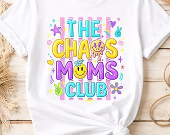 El Club de Mamás Caóticas PNG, Diseño Divertido de la Vida de Mamá, Camiseta Retro Colorida para Mamá (Descarga por Sublimación)