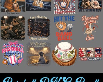 Paquete de imágenes PNG de béisbol con diseños retro de criaturas en las gradas, gráficos divertidos de mamás deportistas, diseño de mascota animal en PNG, conjunto de imágenes prediseñadas de descarga digital
