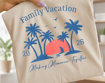 Vacaciones familiares 2026 PNG Diseño de camiseta PNG Playa tropical Gráfico Descarga digital Creando recuerdos juntos
