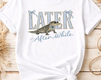 Más tarde Después Mientras Gator Png Coquette Alligator Diseño de Camiseta Gráfica Png Lindo Estilo de Lazo Preppy Descarga Digital Estética Femenina