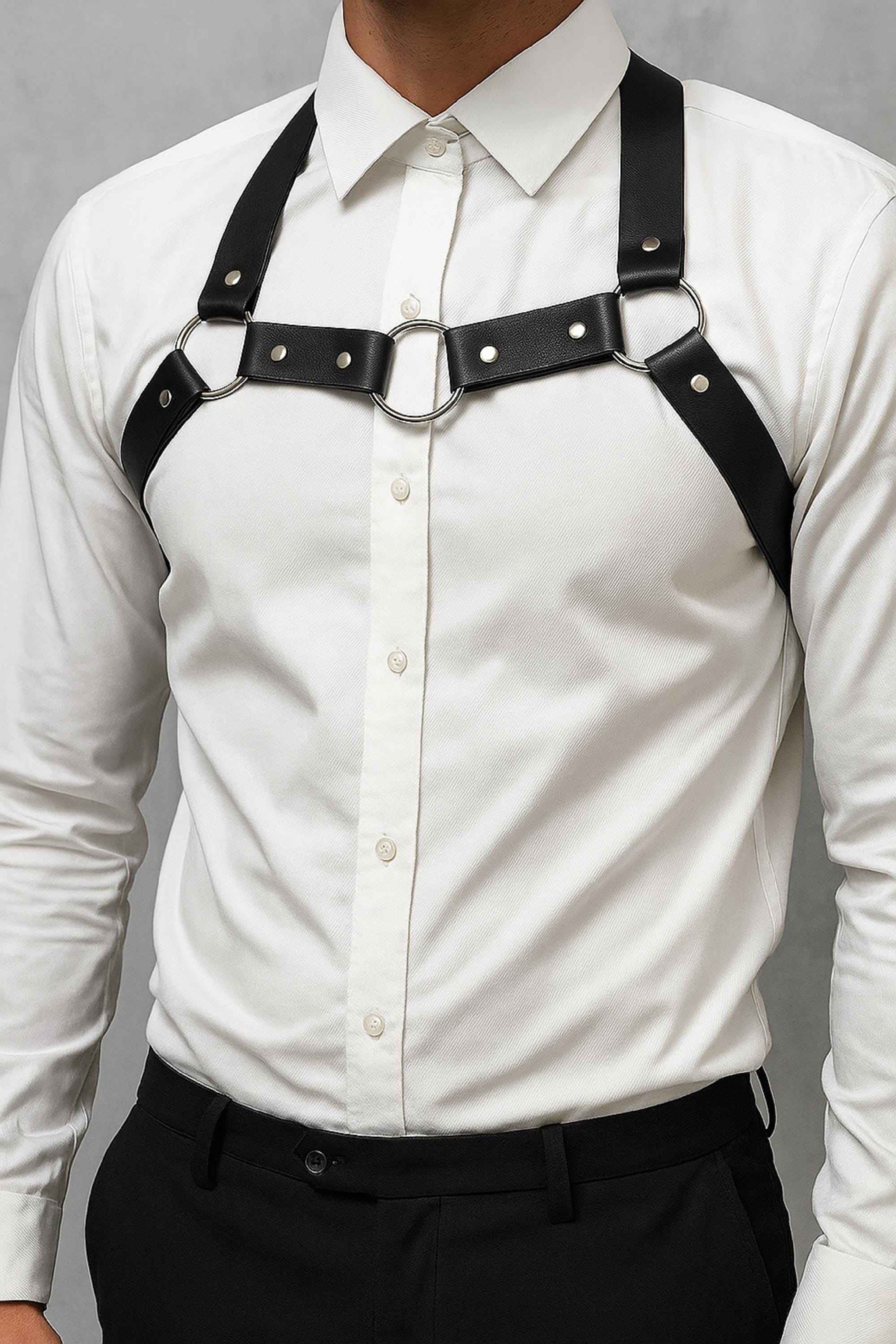 Faux Leather Chest Harness Belt: Adjustable Body Strap With Chain
