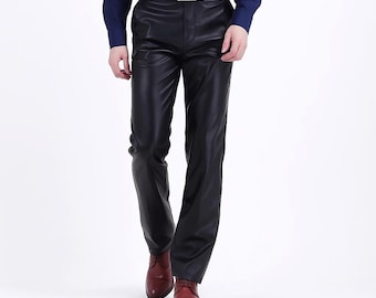 Men’s Straight-Leg Faux Leather Pants | Classic Black Trousers | Stylish Casual and Party Wear