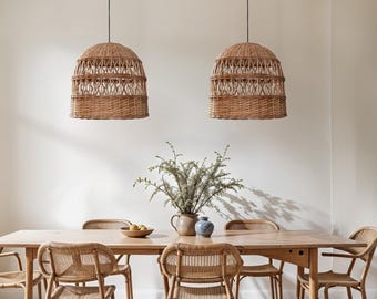 Handmade Extra Large 32in/80cm Rattan Pendant Light, Bamboo Pendant Light, Japandi Coastal Decor,