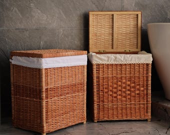 Wicker Laundry Hamper with Lid, Rattan Laundry Basket, Clothes Hamper, Large Bathroom Slim Laundry Basket, Wooden Basket for Toys, Storage