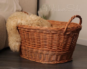 Large wicker laundry basket, Toy storage basket, Oval wash basket, Woven natural laundry basket, Laundry Hamper, Rattan Cloth Organizer