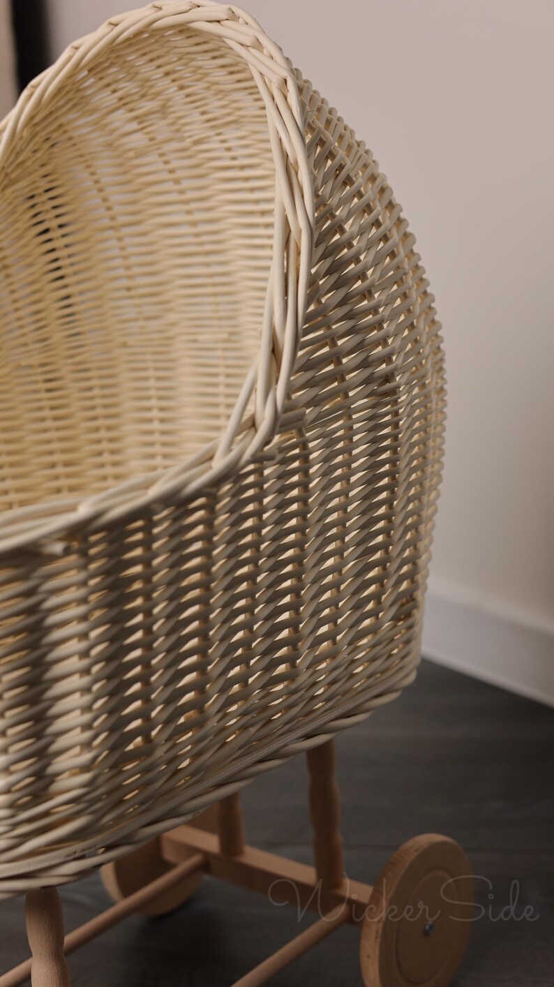 Handmade Wicker Doll Pram With Bedding, Premium Rattan Baby Carriage ...